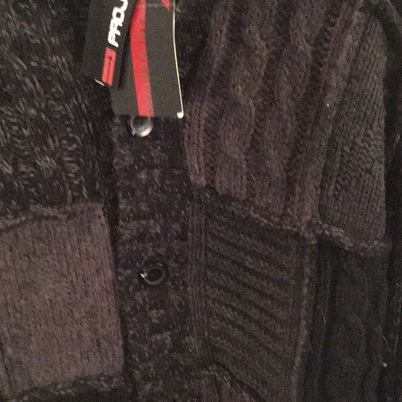 NWT Project Raw patchwork button up sweater. Charcoal grey & dark brown. Size L - Picture 3 of 5